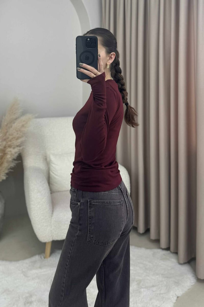 ROUND NECK ONE COLOR SIMPLE WOMEN SWEATSHIRT DARK BURGUNDY/VISHNJE E ERRET - 2