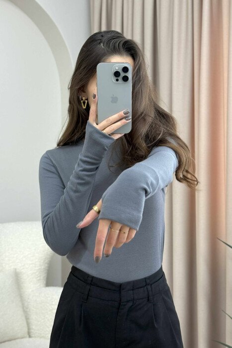 ROUND NECK ONE COLOR SIMPLE WOMEN SWEATSHIRT DARK GREY/GEE - 2