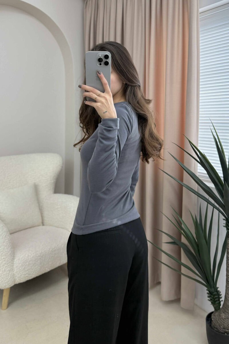 ROUND NECK ONE COLOR SIMPLE WOMEN SWEATSHIRT DARK GREY/GEE - 3
