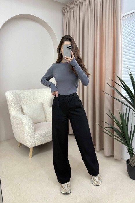 ROUND NECK ONE COLOR SIMPLE WOMEN SWEATSHIRT DARK GREY/GEE - 4