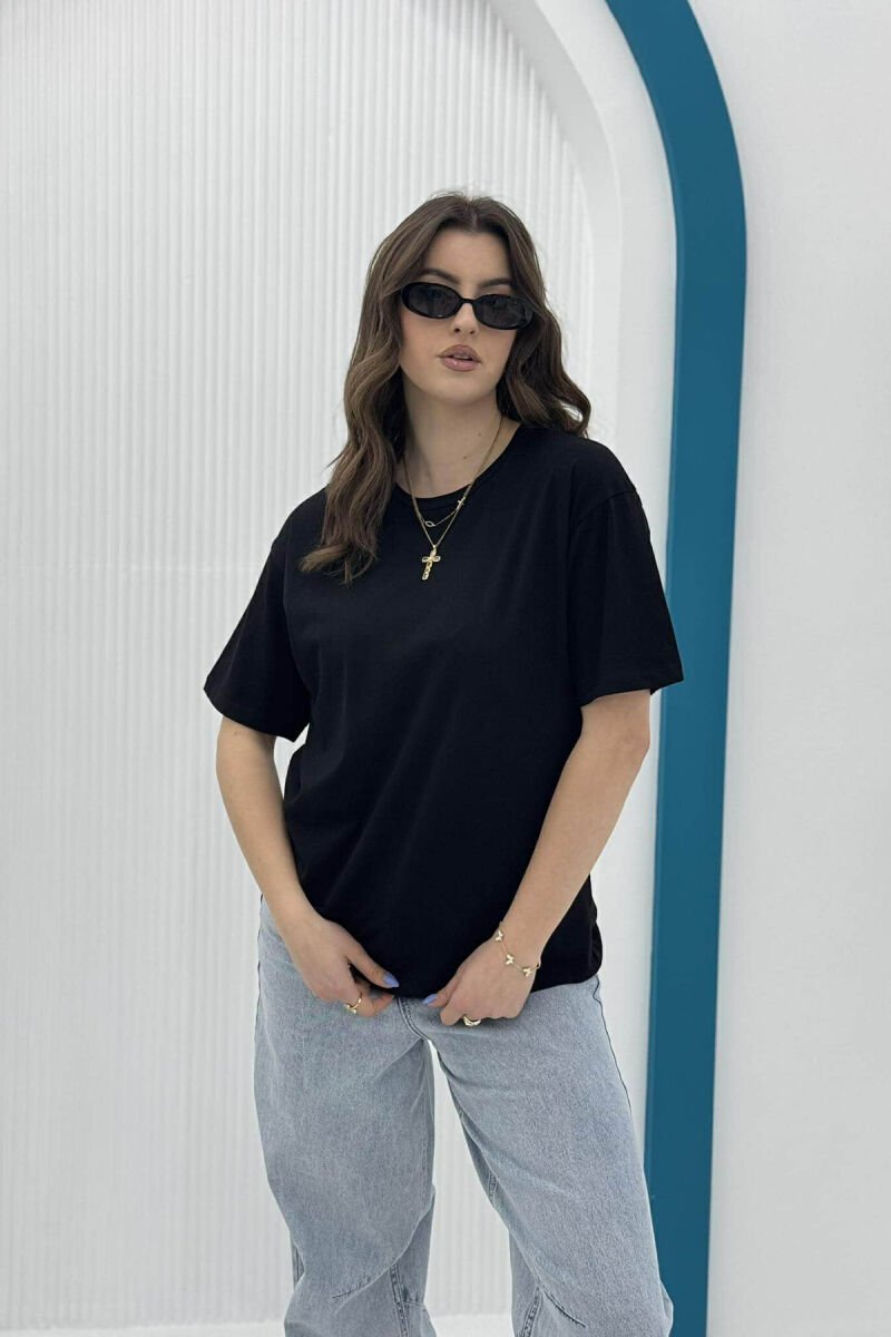 ROUND NECK ONE COLOR SIMPLE WOMEN T-SHIRT BLACK/ E ZEZE - 4