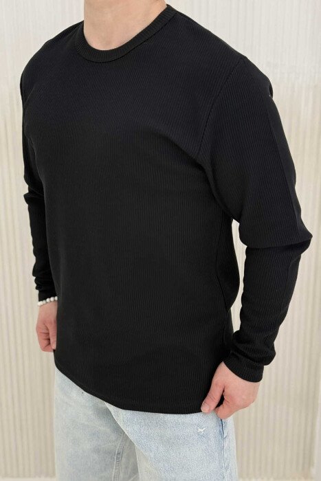 ROUND NECK ONE COLOR TEXTURED MEN SWEATSHIRT BLACK/ E ZEZE - 2
