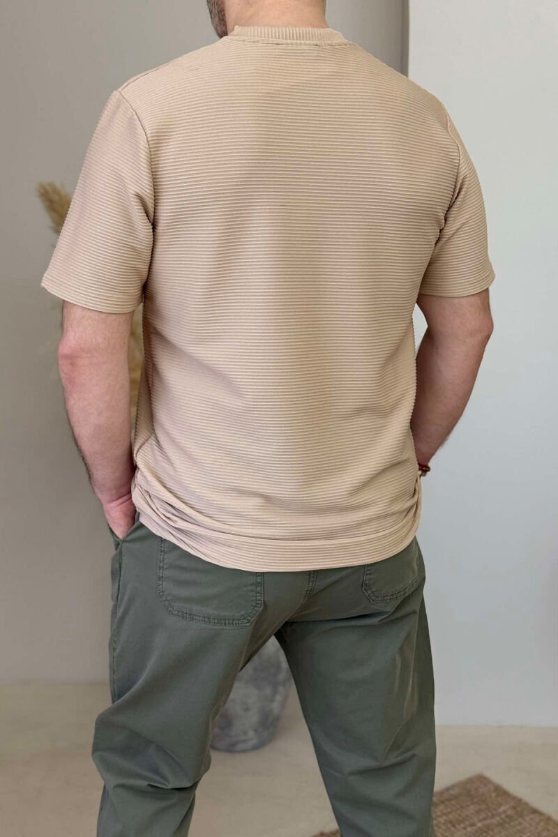 ROUND NECK ONE COLOR TEXTURED MEN T-SHIRT BEIGE/BEZHE - 2