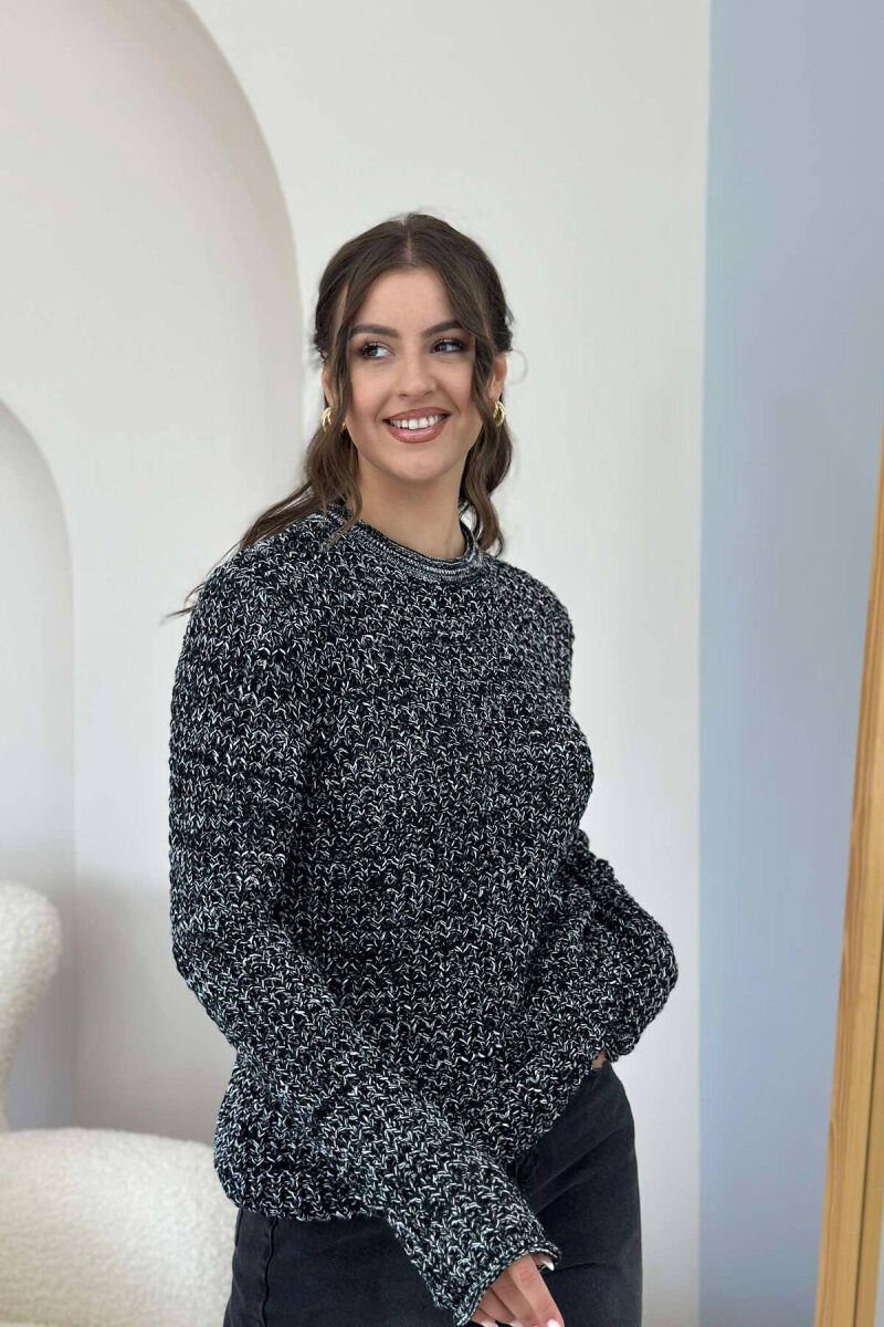 ROUND NECK ONE COLOR WOMAN SWEATER BLACK/ E ZEZE - 3