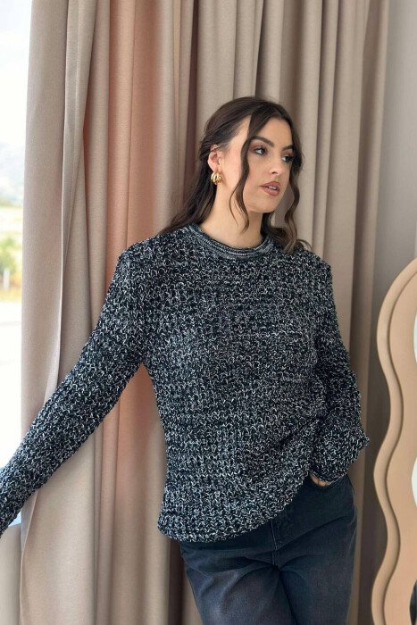 ROUND NECK ONE COLOR WOMAN SWEATER BLACK/ E ZEZE - 5