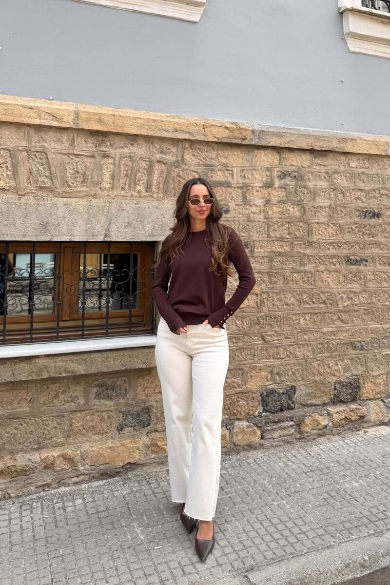 ROUND NECK ONE COLOR WOMAN SWEATER BROWN/KAFE - 4
