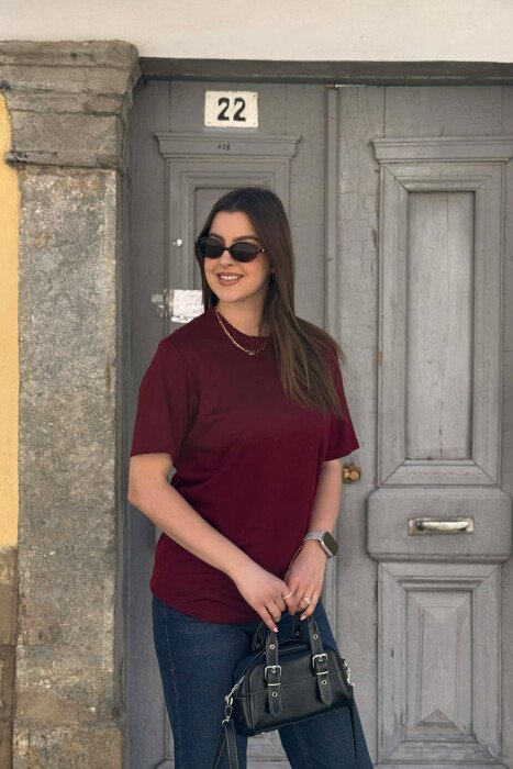 ROUND NECK ONE COLOR WOMAN T-SHIRT+ 6 PAIR SOCKS BURGUNDY/VISHNJE - 5