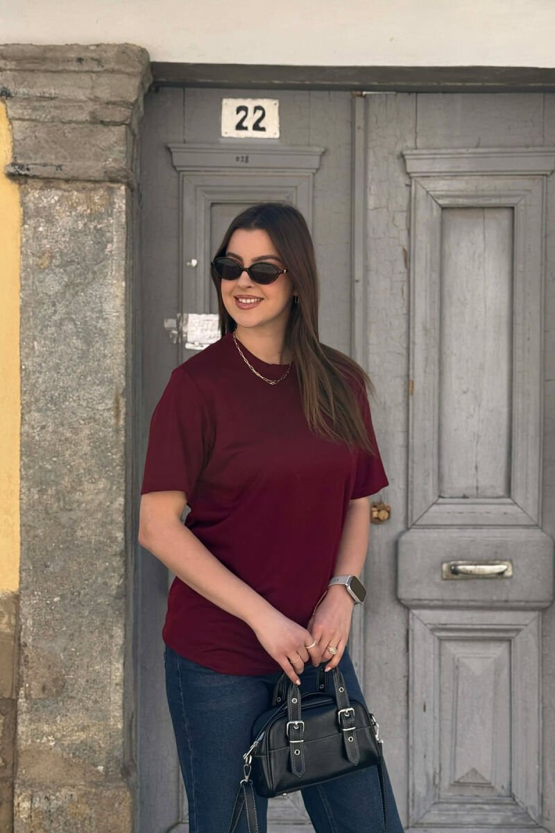 ROUND NECK ONE COLOR WOMAN T-SHIRT+ 6 PAIR SOCKS BURGUNDY/VISHNJE - 5