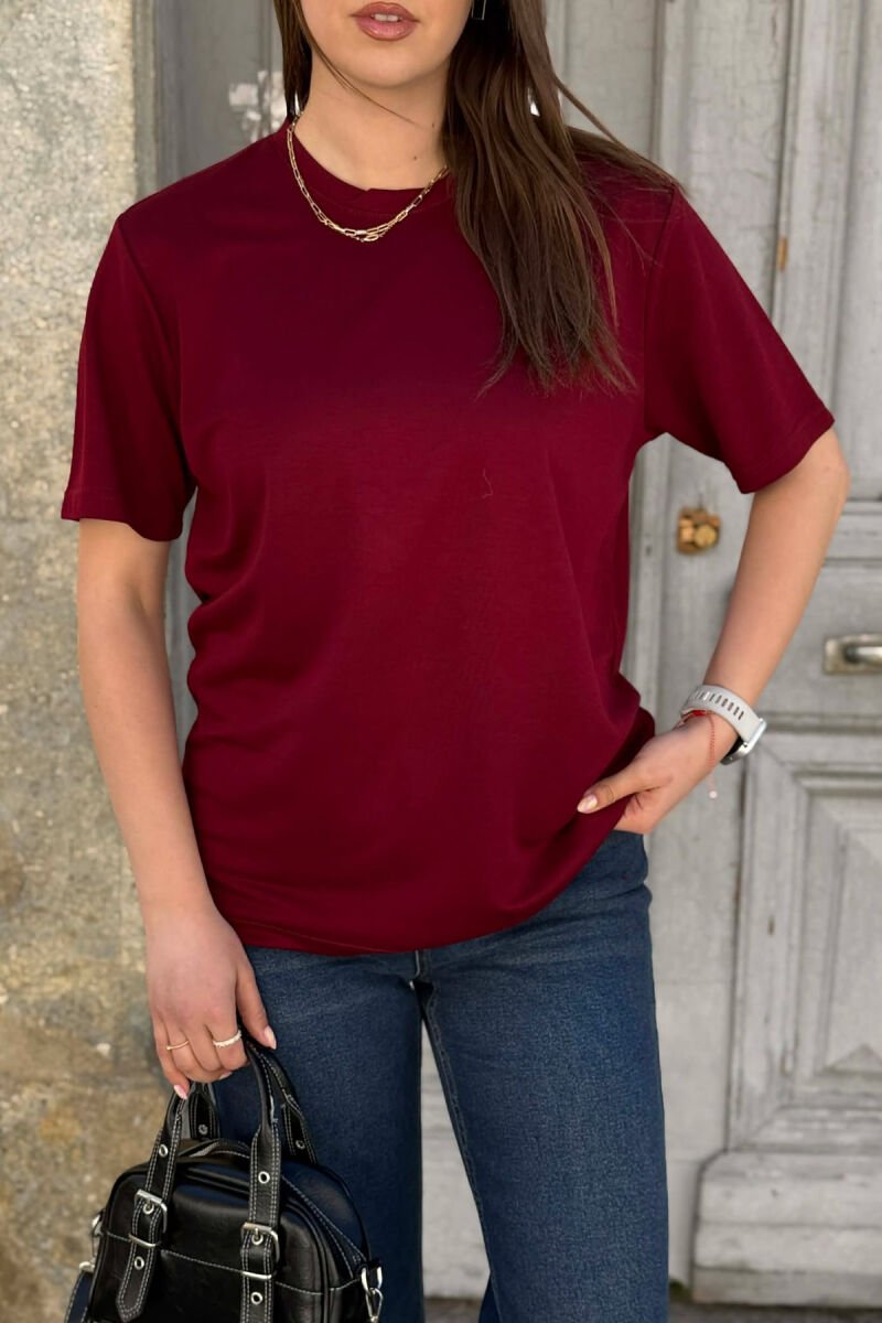 ROUND NECK ONE COLOR WOMAN T-SHIRT+ 6 PAIR SOCKS BURGUNDY/VISHNJE - 6