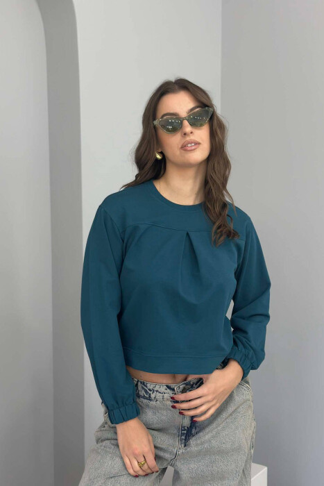 ROUND NECK ONE COLOR WOMEN BLOUSE BLUE STONE/GK - 2