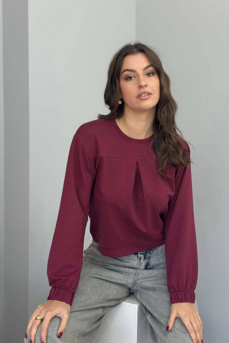 ROUND NECK ONE COLOR WOMEN BLOUSE BURGUNDY/VISHNJE 