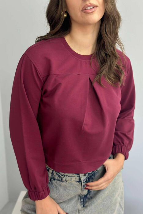 ROUND NECK ONE COLOR WOMEN BLOUSE BURGUNDY/VISHNJE - 2