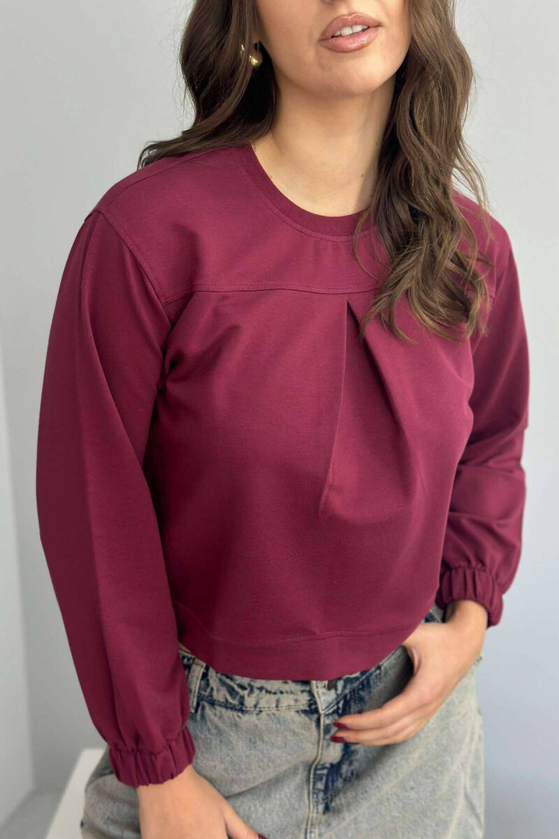 ROUND NECK ONE COLOR WOMEN BLOUSE BURGUNDY/VISHNJE - 2