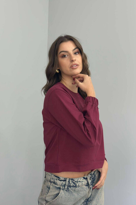 ROUND NECK ONE COLOR WOMEN BLOUSE BURGUNDY/VISHNJE - 4