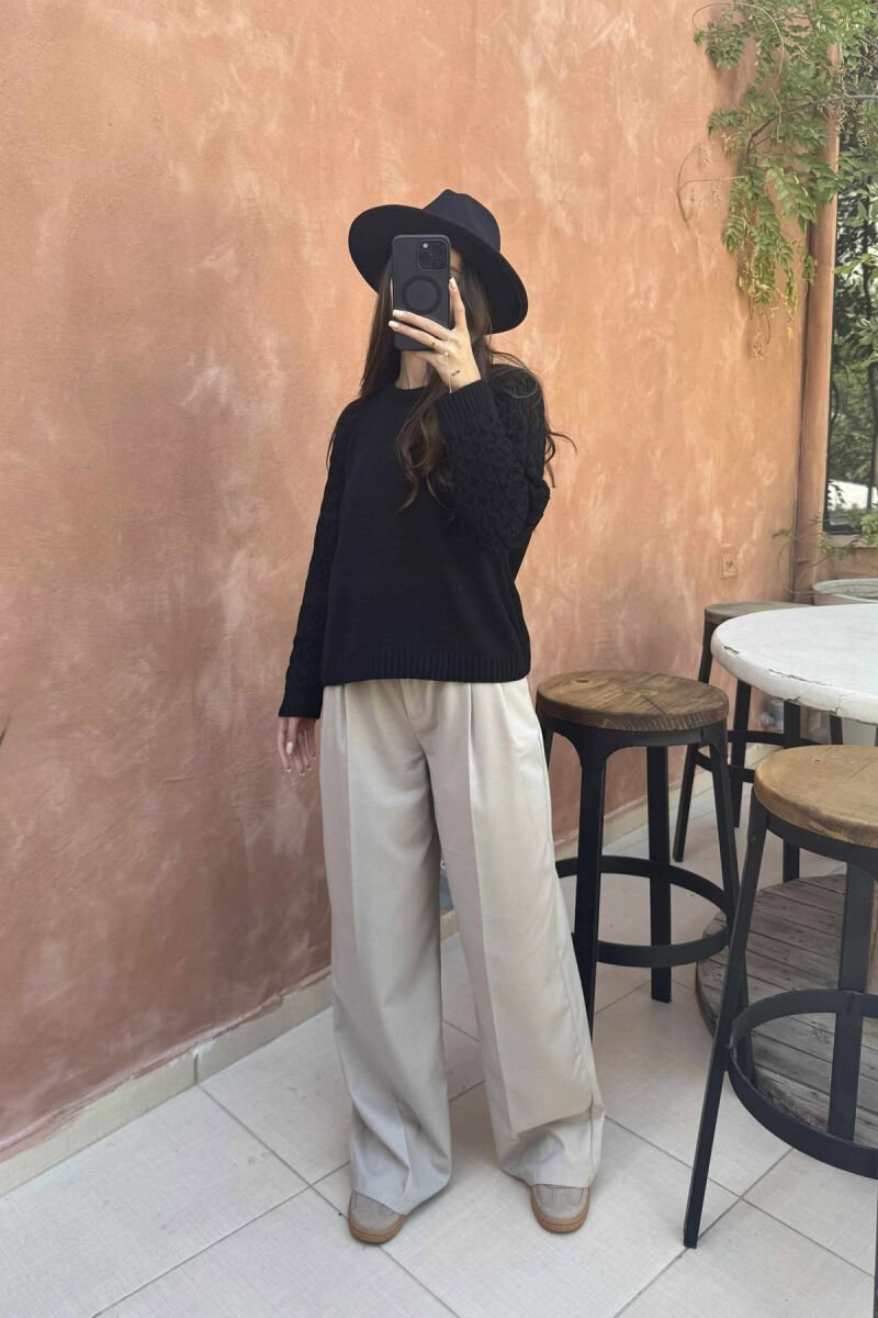 ROUND NECK ONE COLOR WOMEN SWEATER BLACK/ E ZEZE - 1