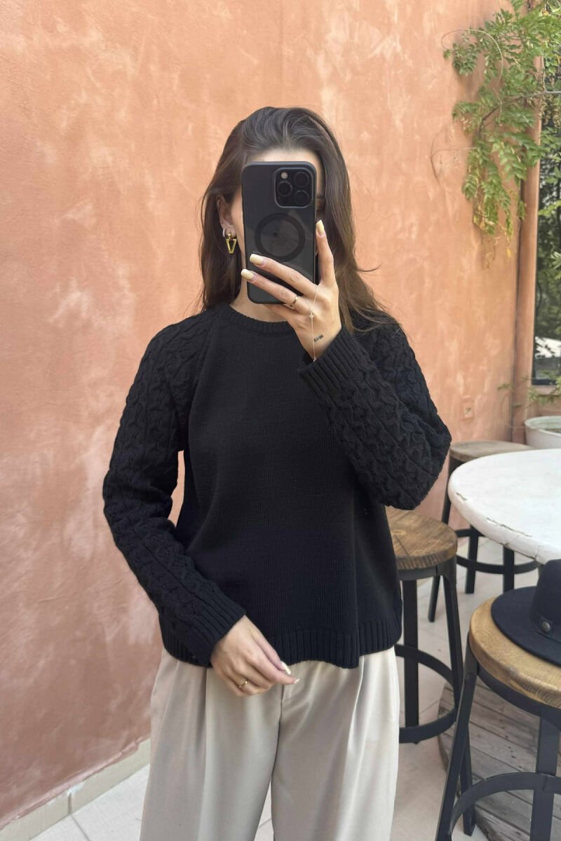 ROUND NECK ONE COLOR WOMEN SWEATER BLACK/ E ZEZE - 2