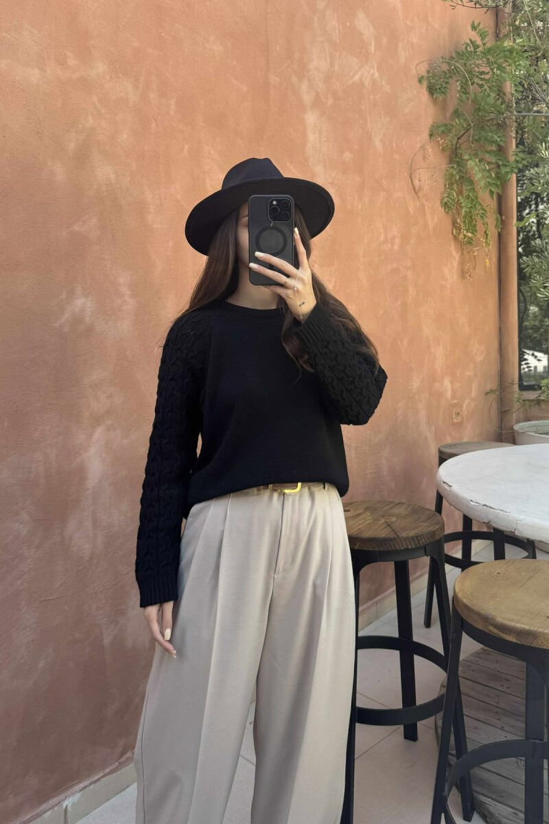 ROUND NECK ONE COLOR WOMEN SWEATER BLACK/ E ZEZE - 4