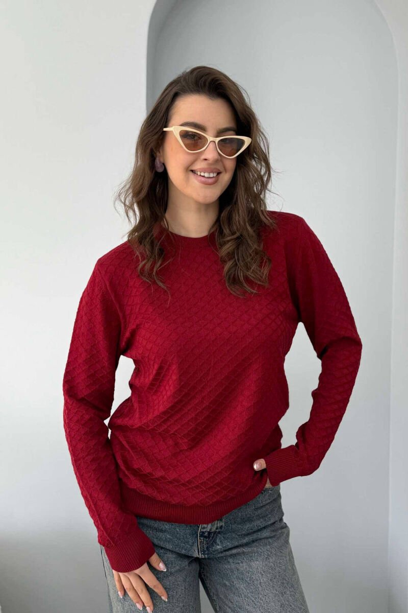 ROUND NECK ONE COLOR WOMEN SWEATER BURGUNDY/VISHNJE - 1