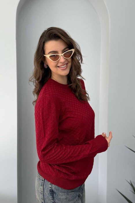ROUND NECK ONE COLOR WOMEN SWEATER BURGUNDY/VISHNJE - 2
