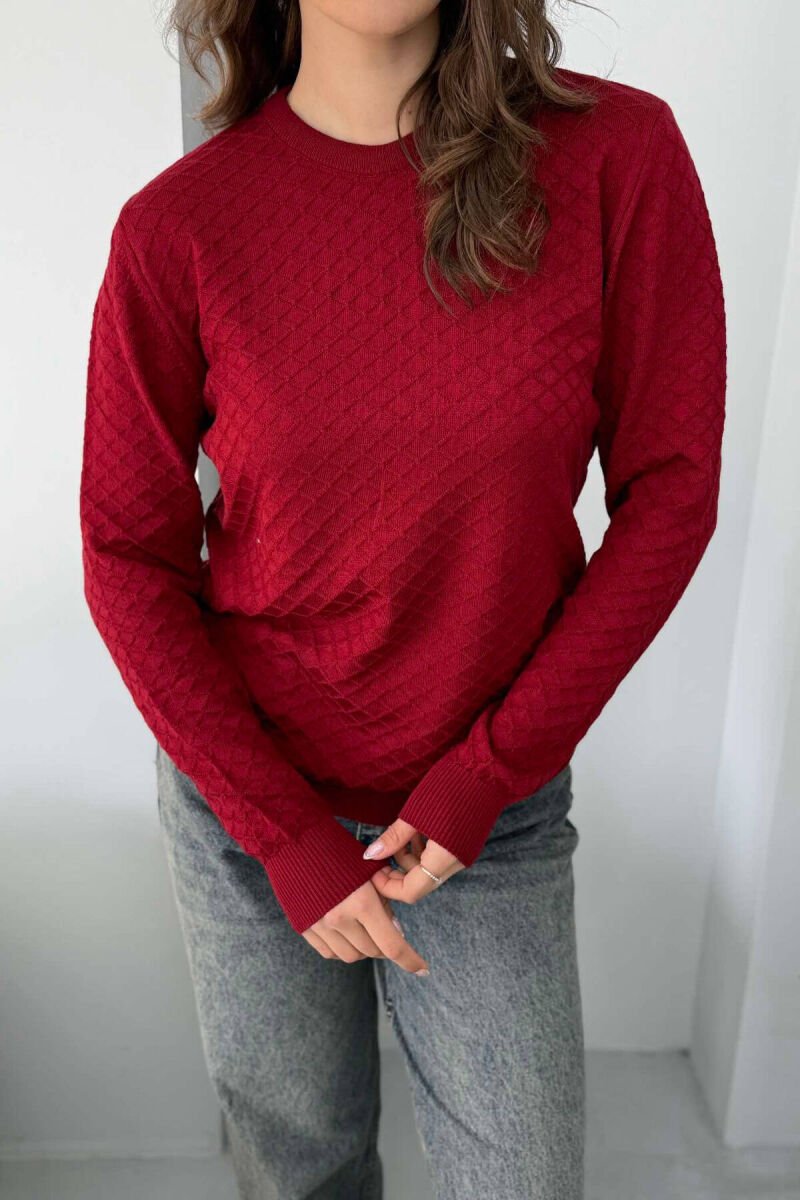 ROUND NECK ONE COLOR WOMEN SWEATER BURGUNDY/VISHNJE - 5
