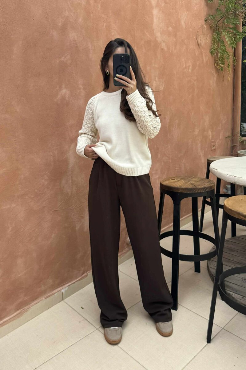 ROUND NECK ONE COLOR WOMEN SWEATER CREAM/KREM - 1