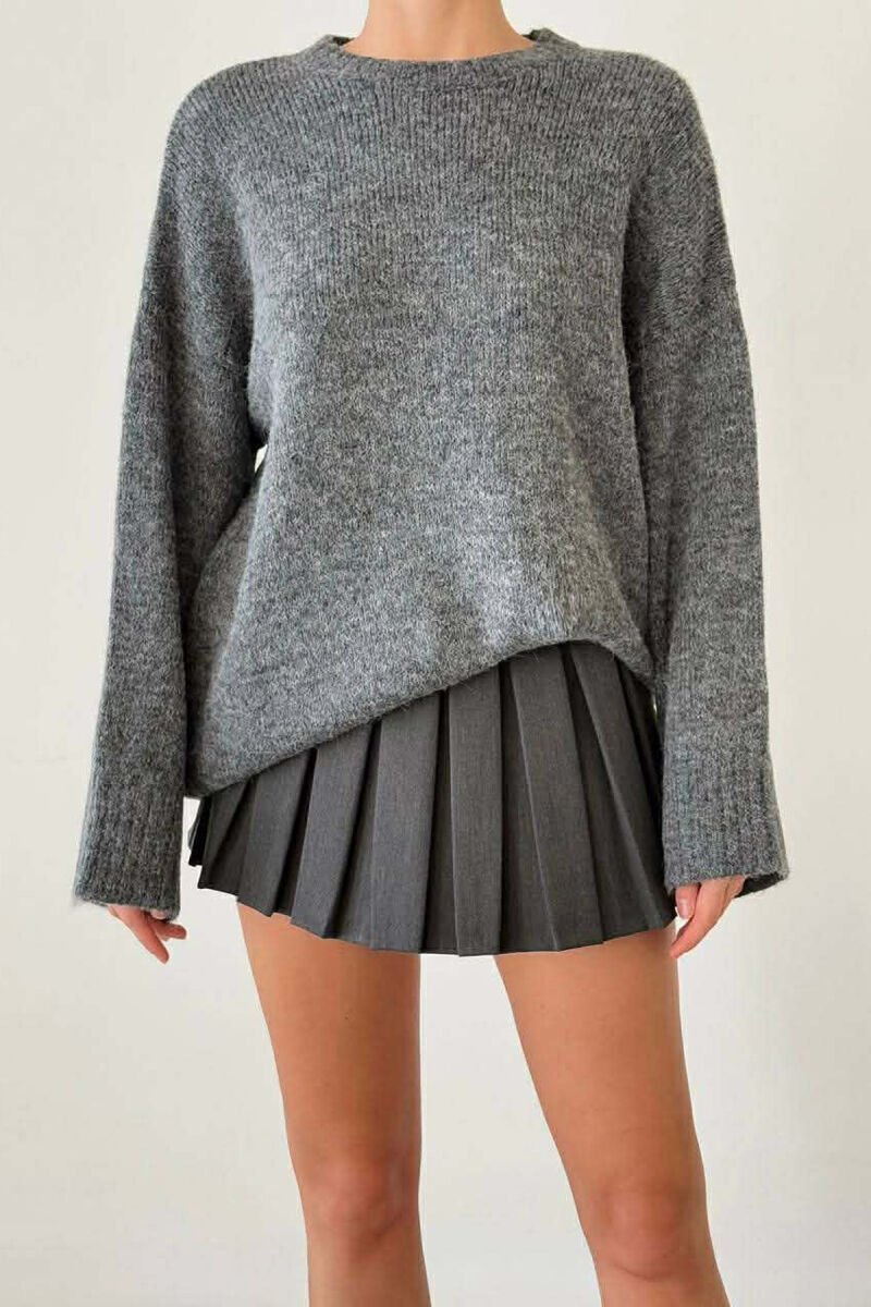 ROUND NECK ONE COLOR WOMEN SWEATER DARK GREY/GEE - 1