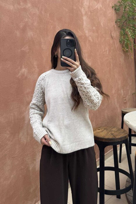 ROUND NECK ONE COLOR WOMEN SWEATER LIGHT BEIGE/BZHZB - 2