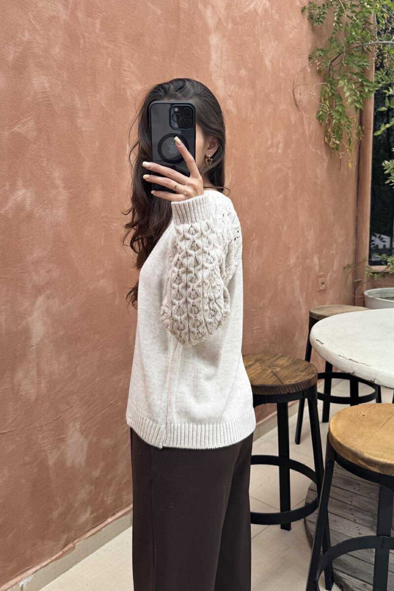 ROUND NECK ONE COLOR WOMEN SWEATER LIGHT BEIGE/BZHZB - 3