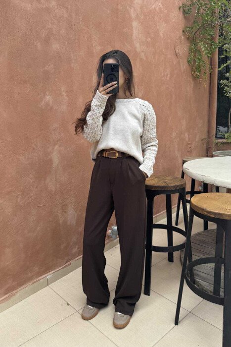 ROUND NECK ONE COLOR WOMEN SWEATER LIGHT BEIGE/BZHZB - 4