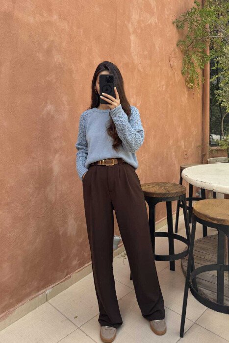ROUND NECK ONE COLOR WOMEN SWEATER LIGHTBLUE/BZ - 1