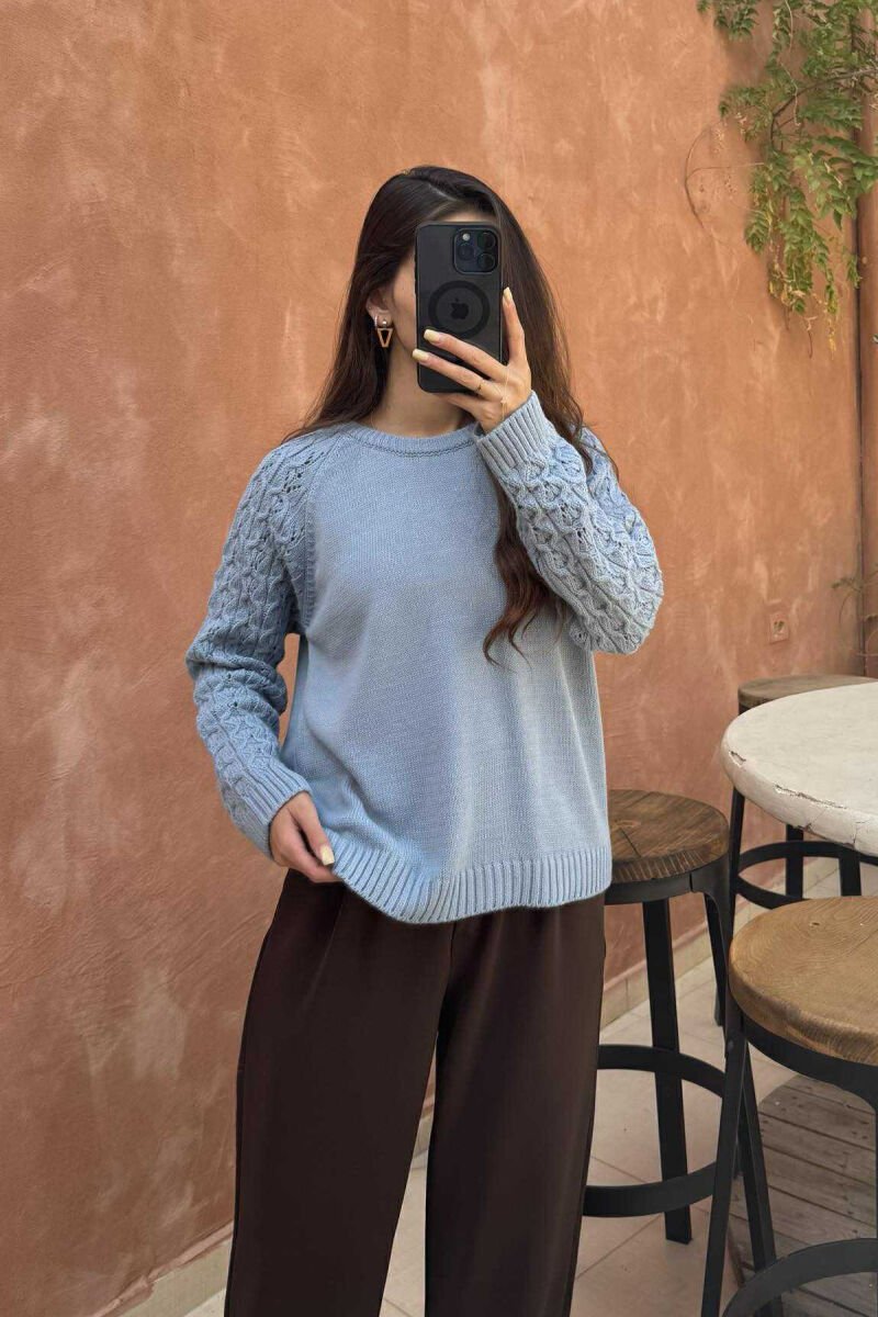 ROUND NECK ONE COLOR WOMEN SWEATER LIGHTBLUE/BZ - 3