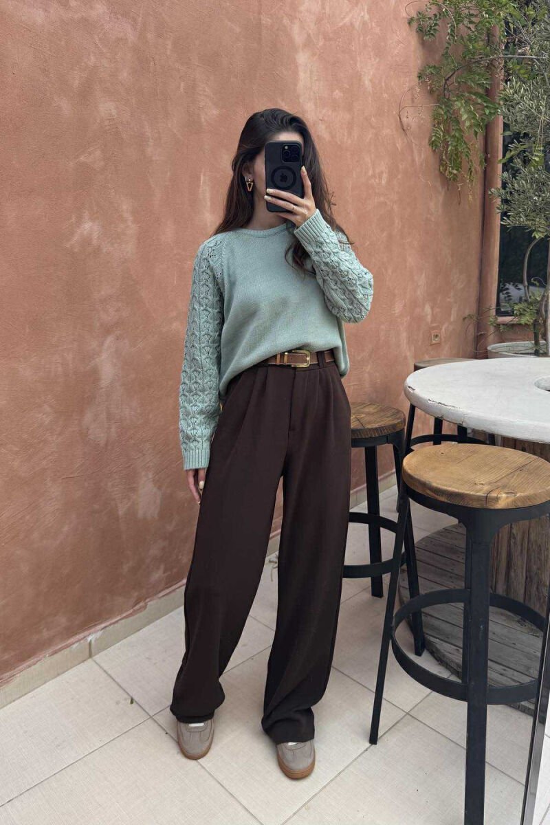 ROUND NECK ONE COLOR WOMEN SWEATER MINT/MENTE - 2