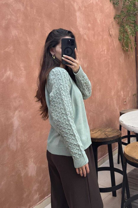 ROUND NECK ONE COLOR WOMEN SWEATER MINT/MENTE - 4