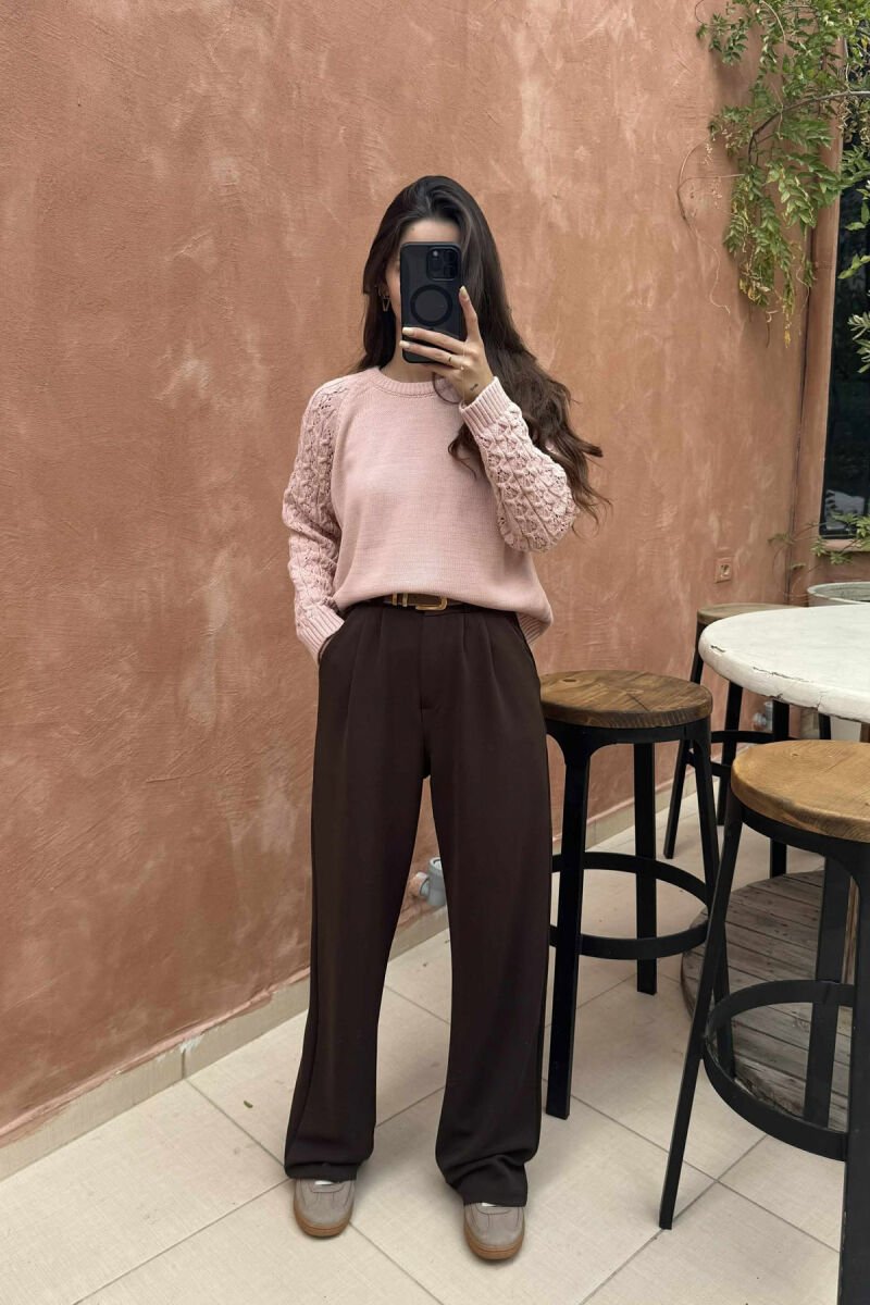 ROUND NECK ONE COLOR WOMEN SWEATER POWDER/PUDER - 1
