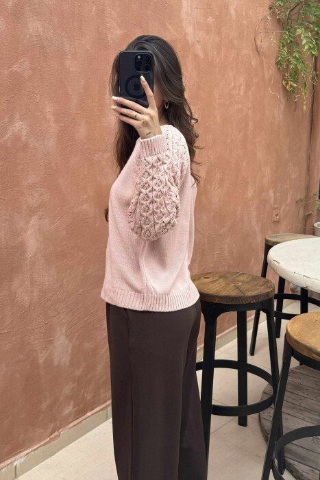 ROUND NECK ONE COLOR WOMEN SWEATER POWDER/PUDER - 3
