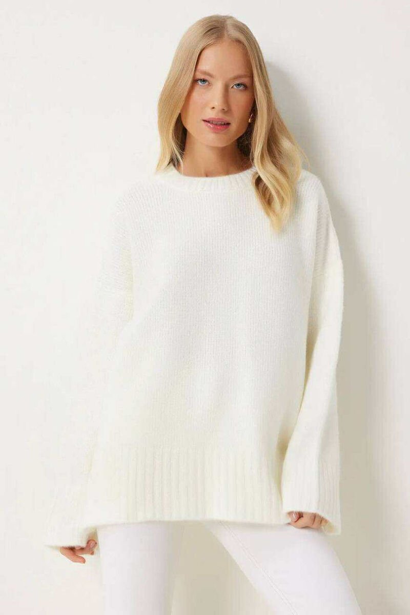 ROUND NECK ONE COLOR WOMEN SWEATER WHITE-E BARDHE - 1