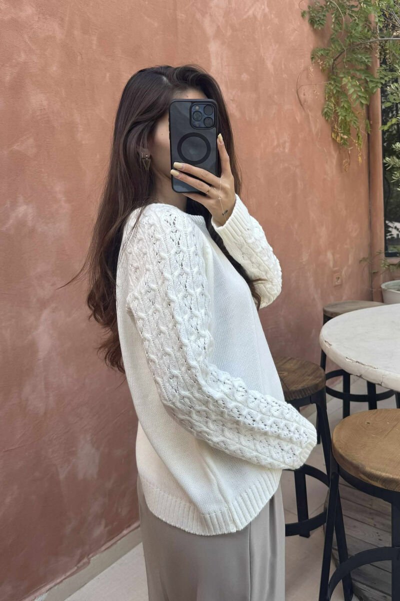 ROUND NECK ONE COLOR WOMEN SWEATER WHITE-E BARDHE - 2