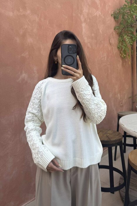 ROUND NECK ONE COLOR WOMEN SWEATER WHITE-E BARDHE - 5