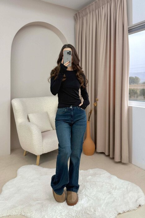 ROUND NECK ONE COLOR WOMEN SWEATSHIRT BLACK/ E ZEZE - 1
