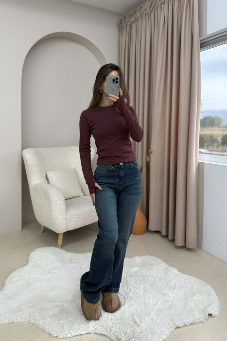 ROUND NECK ONE COLOR WOMEN SWEATSHIRT BURGUNDY/VISHNJE 