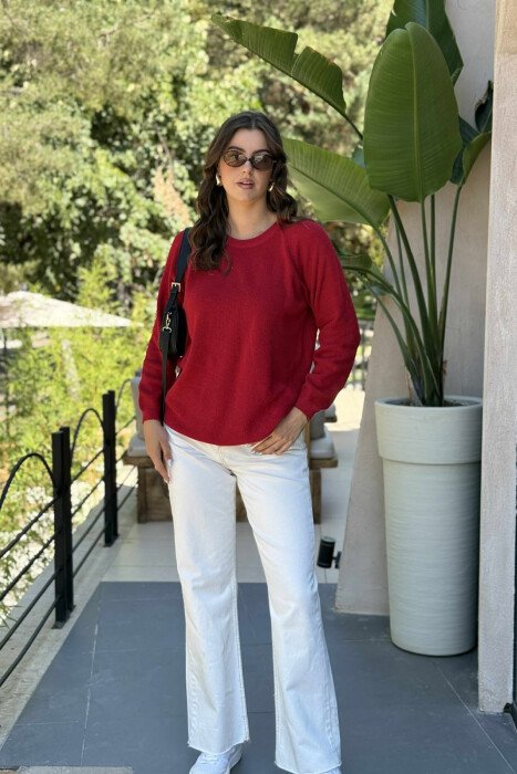 ROUND NECK ONE COLOR WOMEN SWEATSHIRT BURGUNDY/VISHNJE - 1