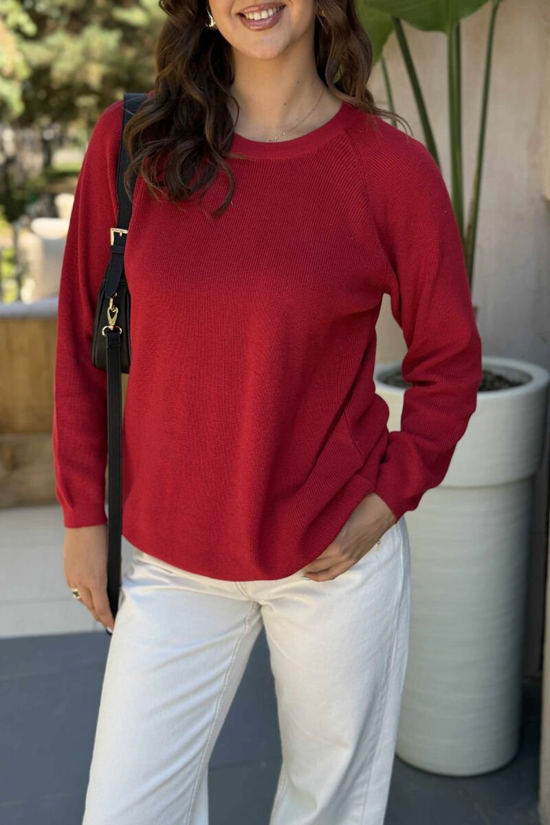 ROUND NECK ONE COLOR WOMEN SWEATSHIRT BURGUNDY/VISHNJE - 3