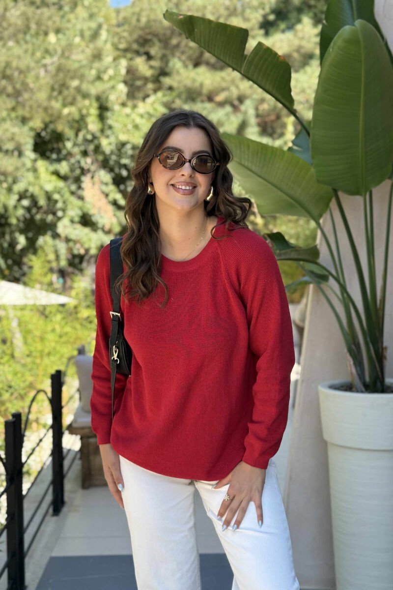 ROUND NECK ONE COLOR WOMEN SWEATSHIRT BURGUNDY/VISHNJE - 5