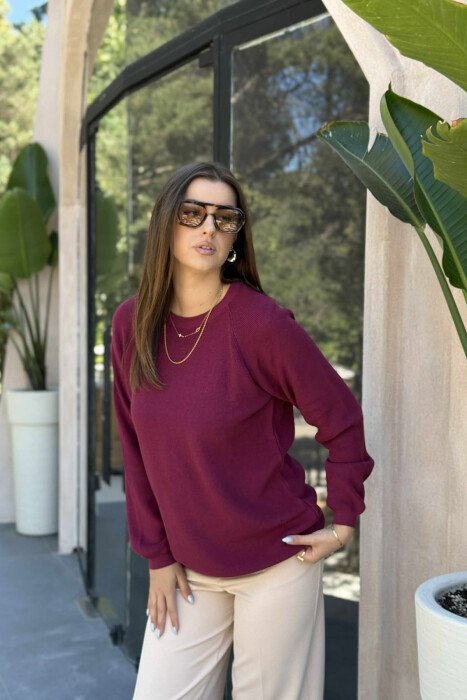 ROUND NECK ONE COLOR WOMEN SWEATSHIRT DARK PURPLE/LEJLA ERRET - 3