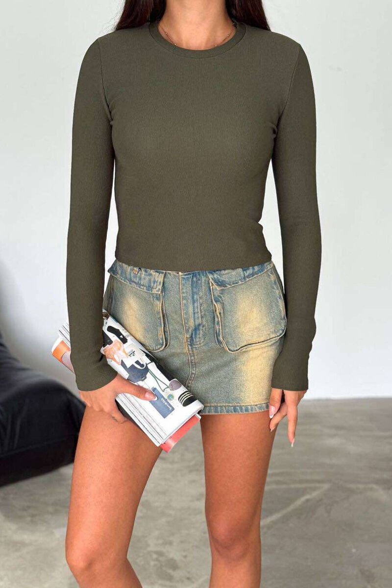ROUND NECK ONE COLOR WOMEN SWEATSHIRT GREEN/JESHILE - 1