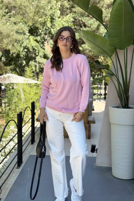 ROUND NECK ONE COLOR WOMEN SWEATSHIRT PINK/ROZE - 1