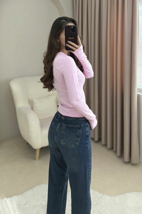 ROUND NECK ONE COLOR WOMEN SWEATSHIRT PINK/ROZE - 3