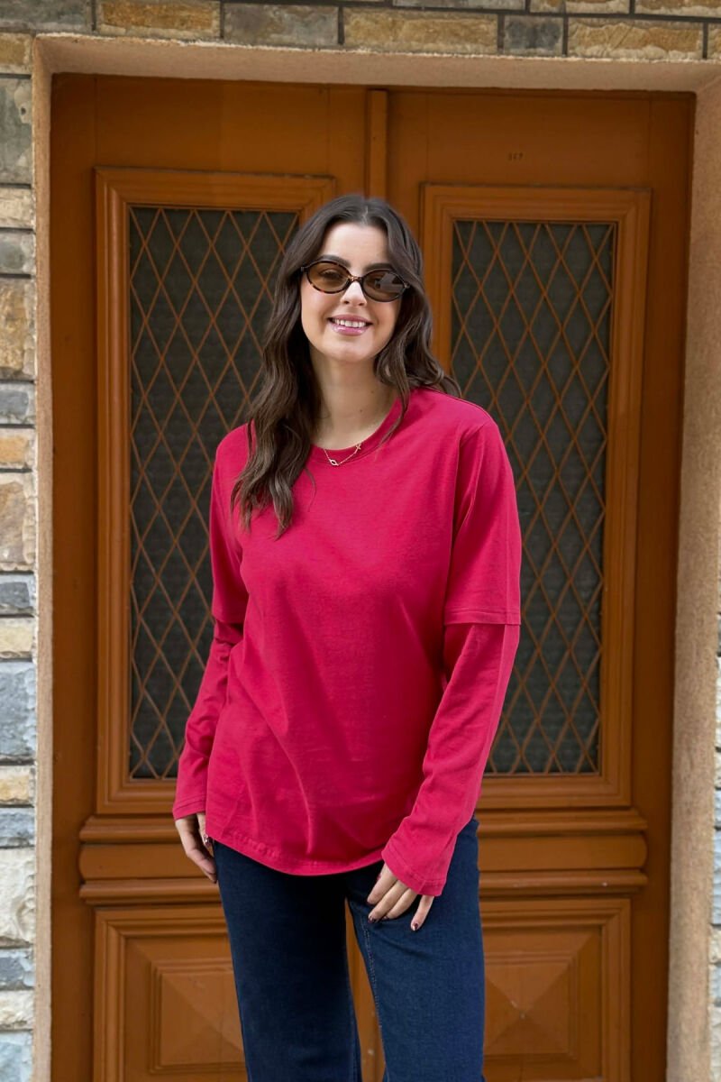 ROUND NECK ONE COLOR WOMEN SWEATSHIRT RED/E KUQE - 2