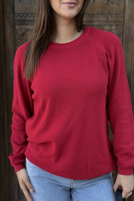 ROUND NECK ONE COLOR WOMEN SWEATSHIRT RED/E KUQE - 4