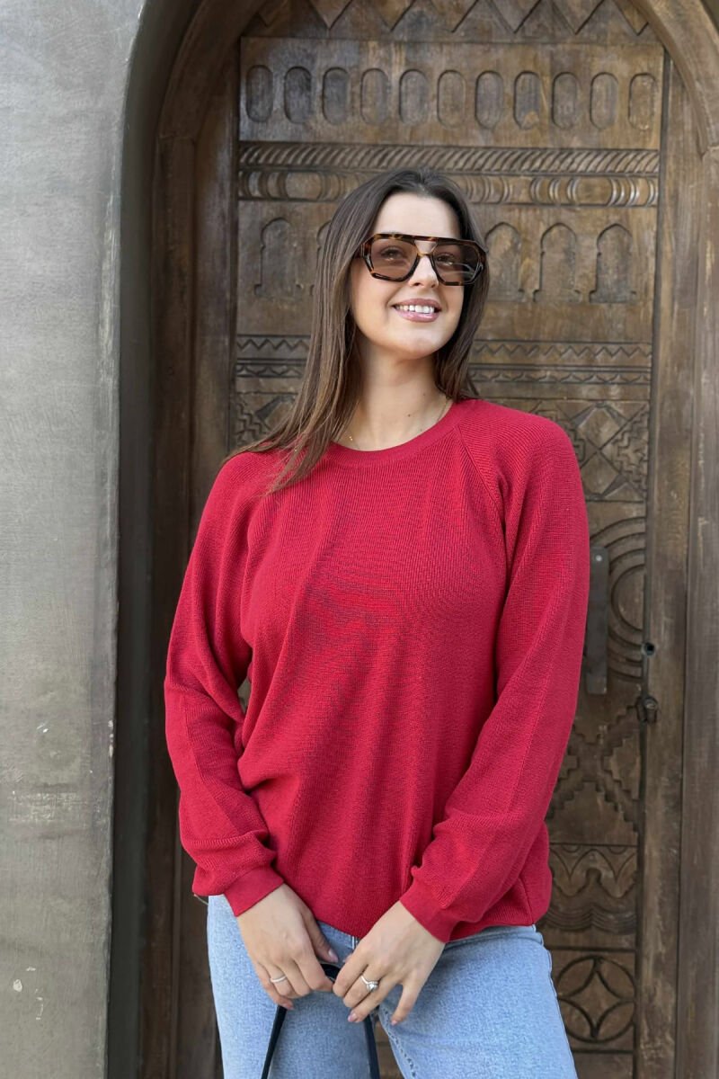 ROUND NECK ONE COLOR WOMEN SWEATSHIRT RED/E KUQE - 3